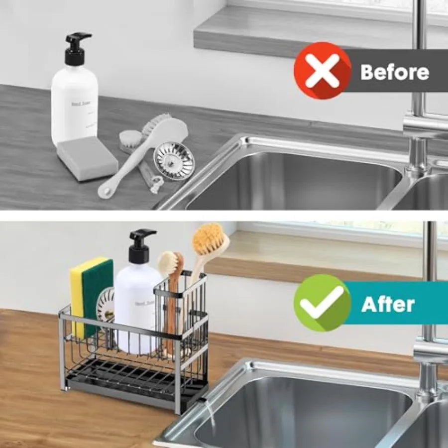 Sponge Holder for Kitchen Sink Organizer Caddy2 Tier Dish Brush Scrubber Holder Stainless Steel Sink Box Utensil Holder Soap Di