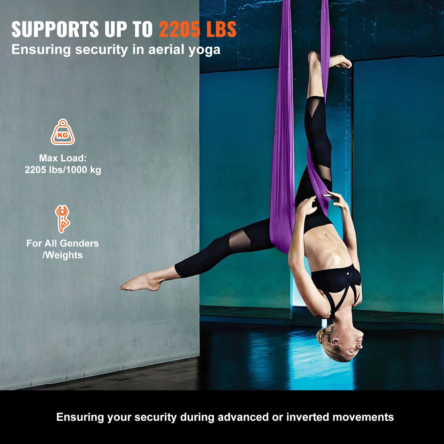 SucceBuy 8.7/11Yards Aerial Yoga Hammock & Swing Yoga Starter Kit Aerial Silk Fabric Yoga Strap Accessory for All Levels Fitness