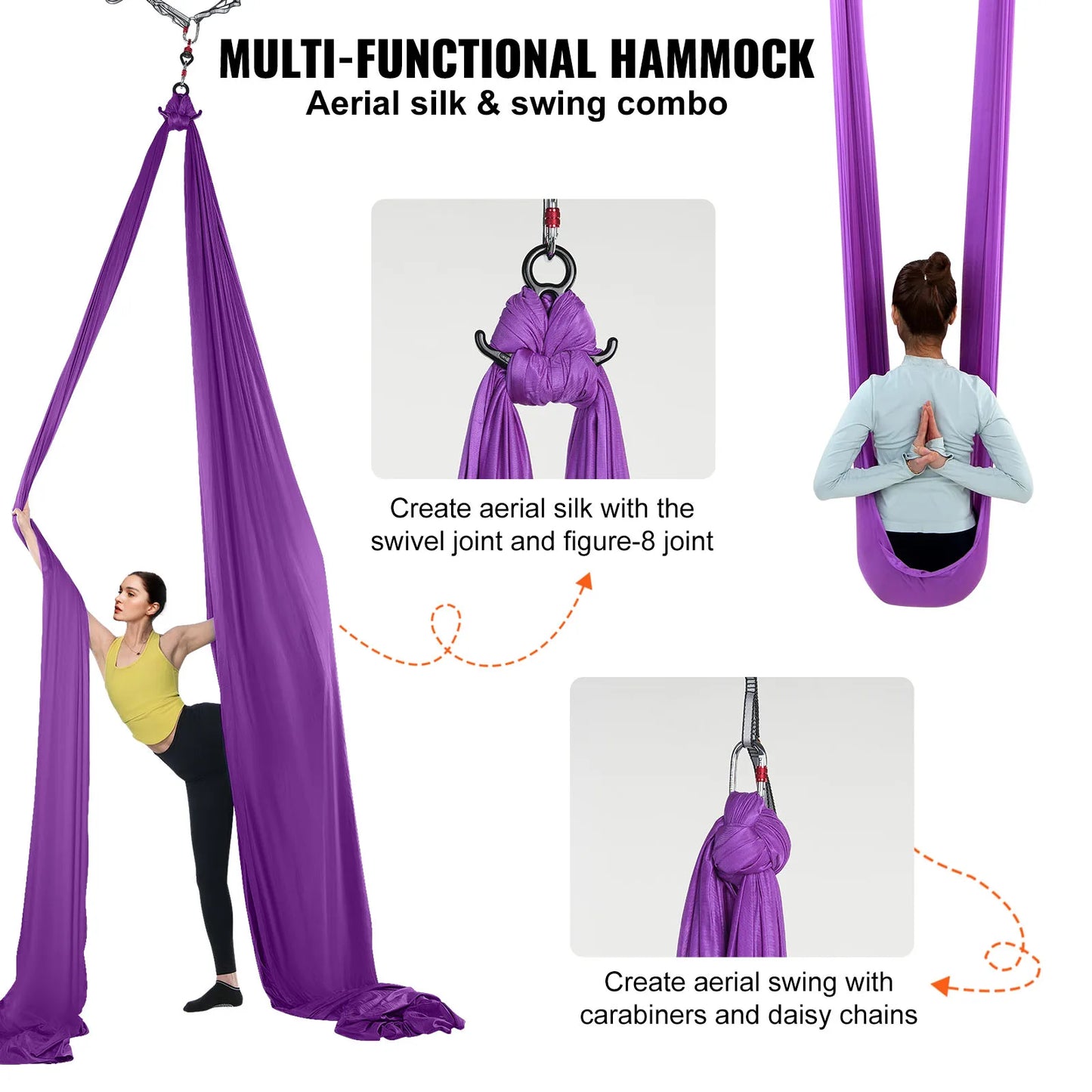 SucceBuy 8.7/11Yards Aerial Yoga Hammock & Swing Yoga Starter Kit Aerial Silk Fabric Yoga Strap Accessory for All Levels Fitness