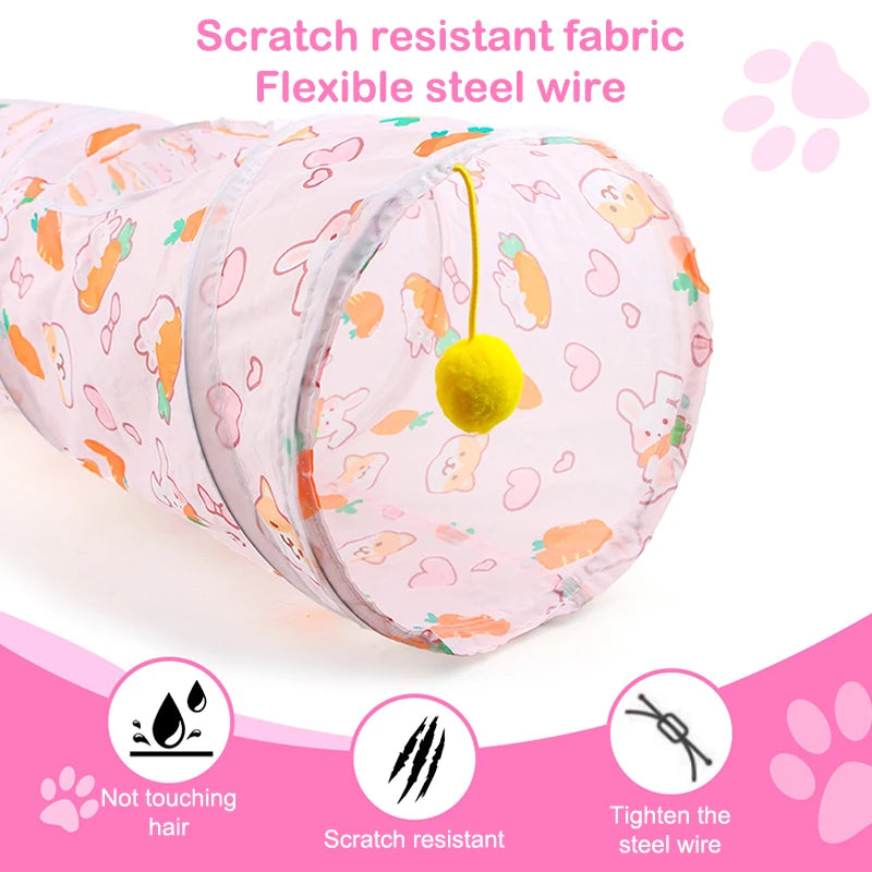Cute Print Foldable Cat Tunnel Toys Small Pet Cat Training Interactive Fun Toys Indoor Small Animal Tunnel Toys Pet Supplies