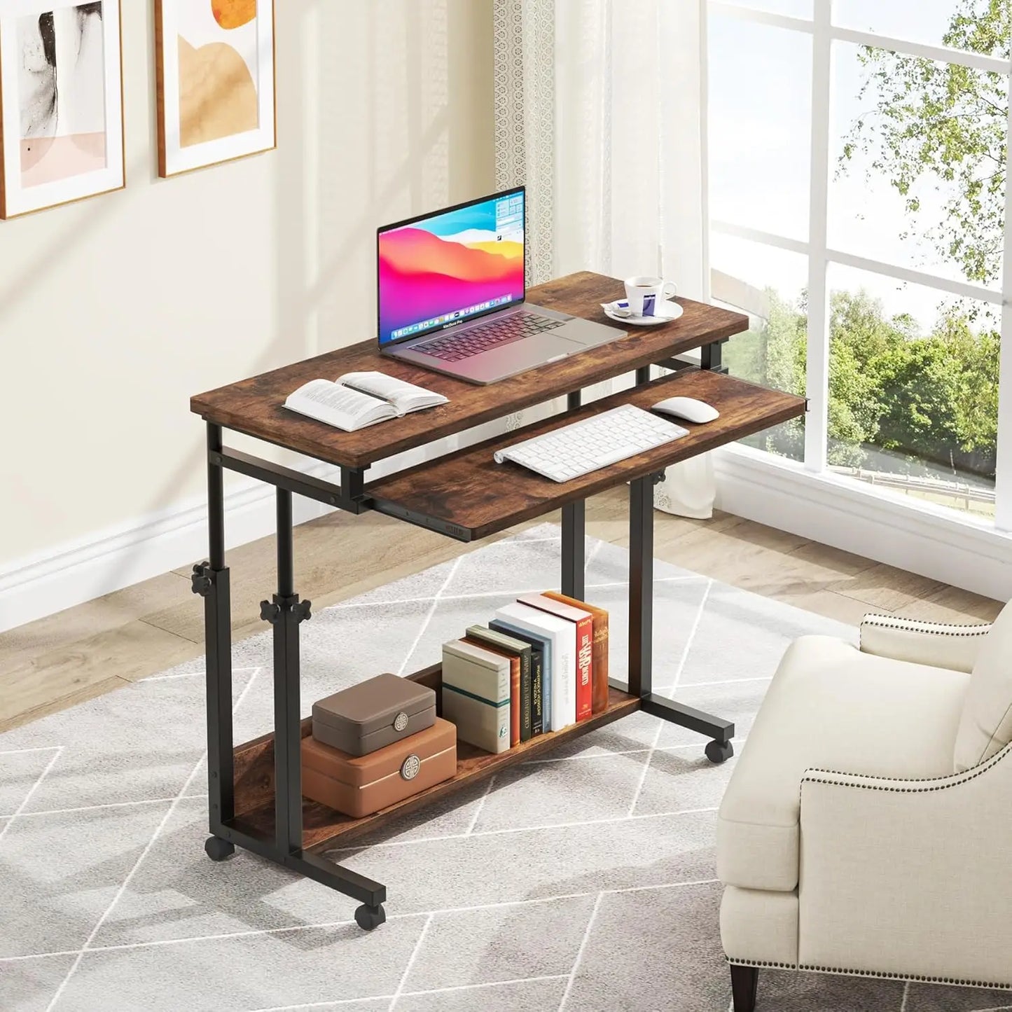 Adjustable Mobile Laptop Desk – Rolling Workstation for Bed & Sofa