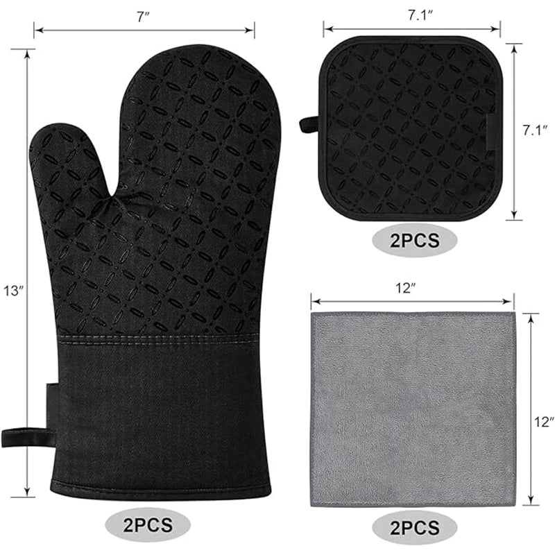 6pcs Set Oven Mitts And Pot Holders, Kitchen Oven Glove High Heat Resistant 500 Degree Extra Long Oven Mitts And Potholder With