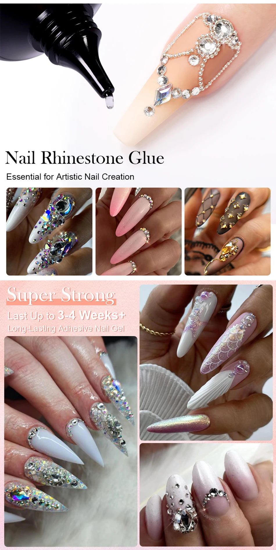 BORN PRETTY 2pcs Nail Rhinestone Glue Super Strong Gel Nail Glue for Nail Charm 3D Shaping sculpting Carving Decoration Nails