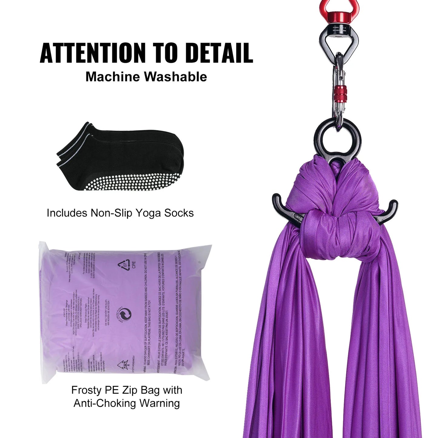 SucceBuy 8.7/11Yards Aerial Yoga Hammock & Swing Yoga Starter Kit Aerial Silk Fabric Yoga Strap Accessory for All Levels Fitness