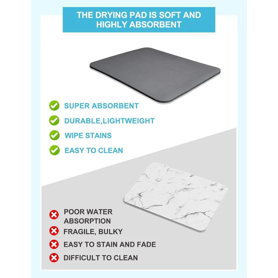 Dish Drying Mat for Kitchen Counter 12x19 Dish Drying Pad with Nonslip Rubber Backed Hide Stain Anti Absorbent for Kitchen Coun