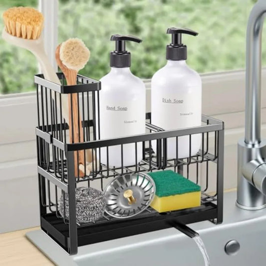 Sponge Holder for Kitchen Sink Organizer Caddy2 Tier Dish Brush Scrubber Holder Stainless Steel Sink Box Utensil Holder Soap Di