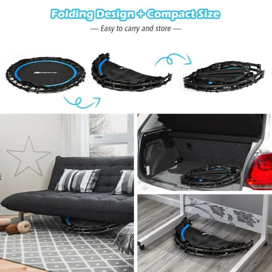 40 Inch Foldable Fitness Rebounder with Resistance Bands Adjustable Home