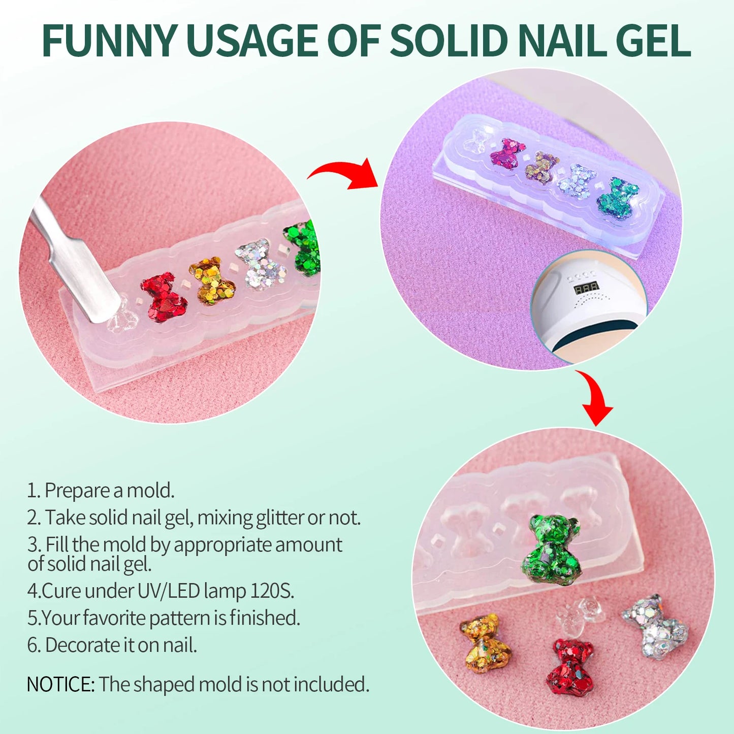 20g Solid Nail Gel Glue for Press On Nails Gel Tips Sculpting & Rhinestone Strong Adhesive UV Gel Strong Adhesion Long-Lasting