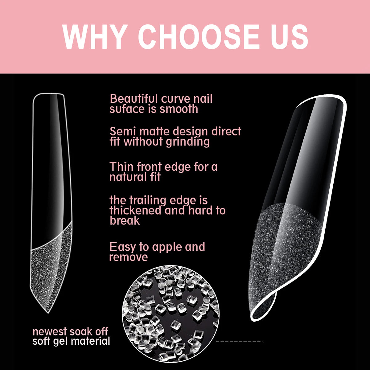 600Pcs Full Cover Half Frosted False Nail Tips Square French Fake Soak Off Gel Nail Extension Tips Press On Nails Nail Supplies