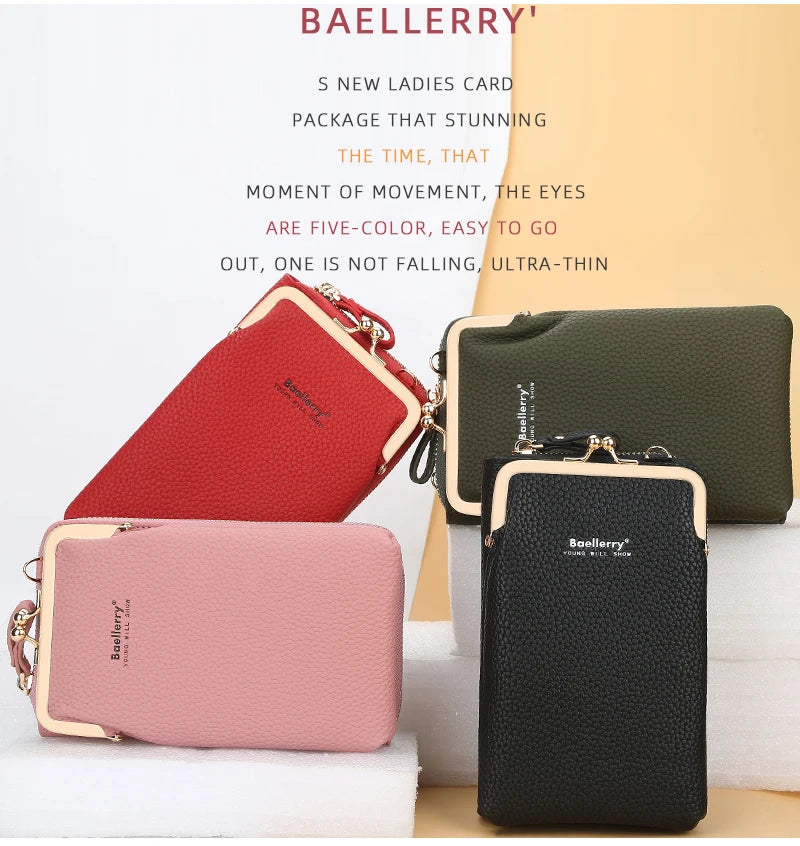 Fashion Vertical Lychee Pattern Large Capacity Mobile Phone Bag Long Women’s Wallet Multi-Functional Messenger Shoulder Bag