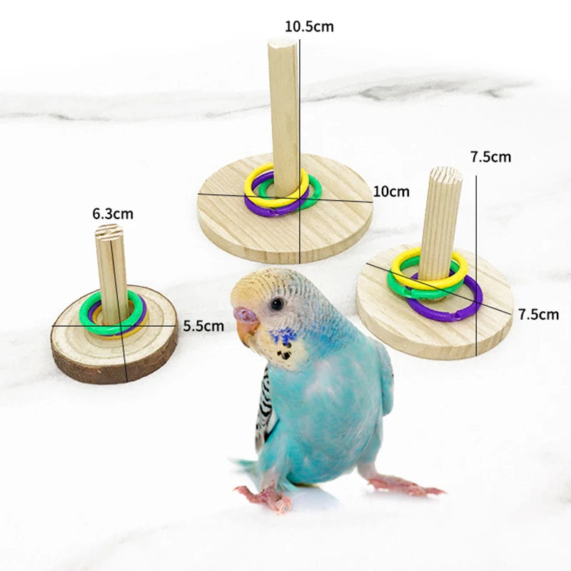 Parrot Bite Chewing Toy Bird Training Toy Pet Bird Swing Ball Standing Toy Wooden Interactive Parrot Ring Toys Pet Supplies