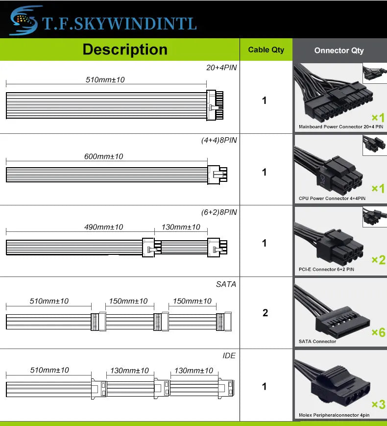 T.F.SKYWINDINTL 650W Gold Gaming Power Supply 20+4Pin 12V PSU For Computer ATX Desktop