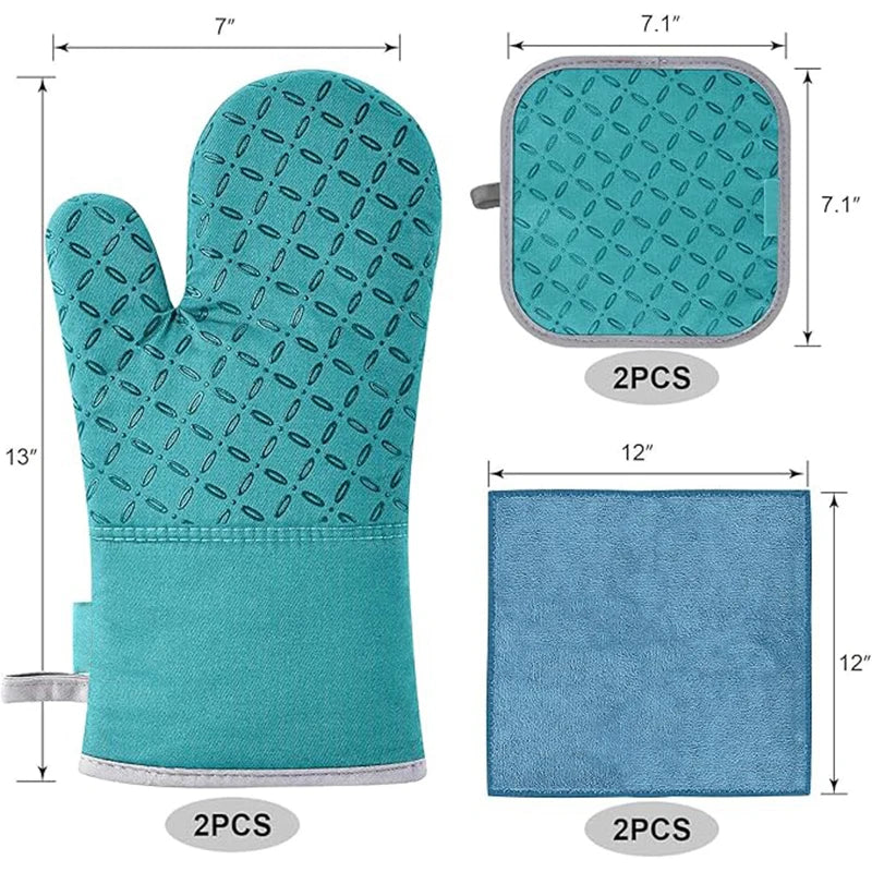 6pcs Set Oven Mitts And Pot Holders, Kitchen Oven Glove High Heat Resistant 500 Degree Extra Long Oven Mitts And Potholder With