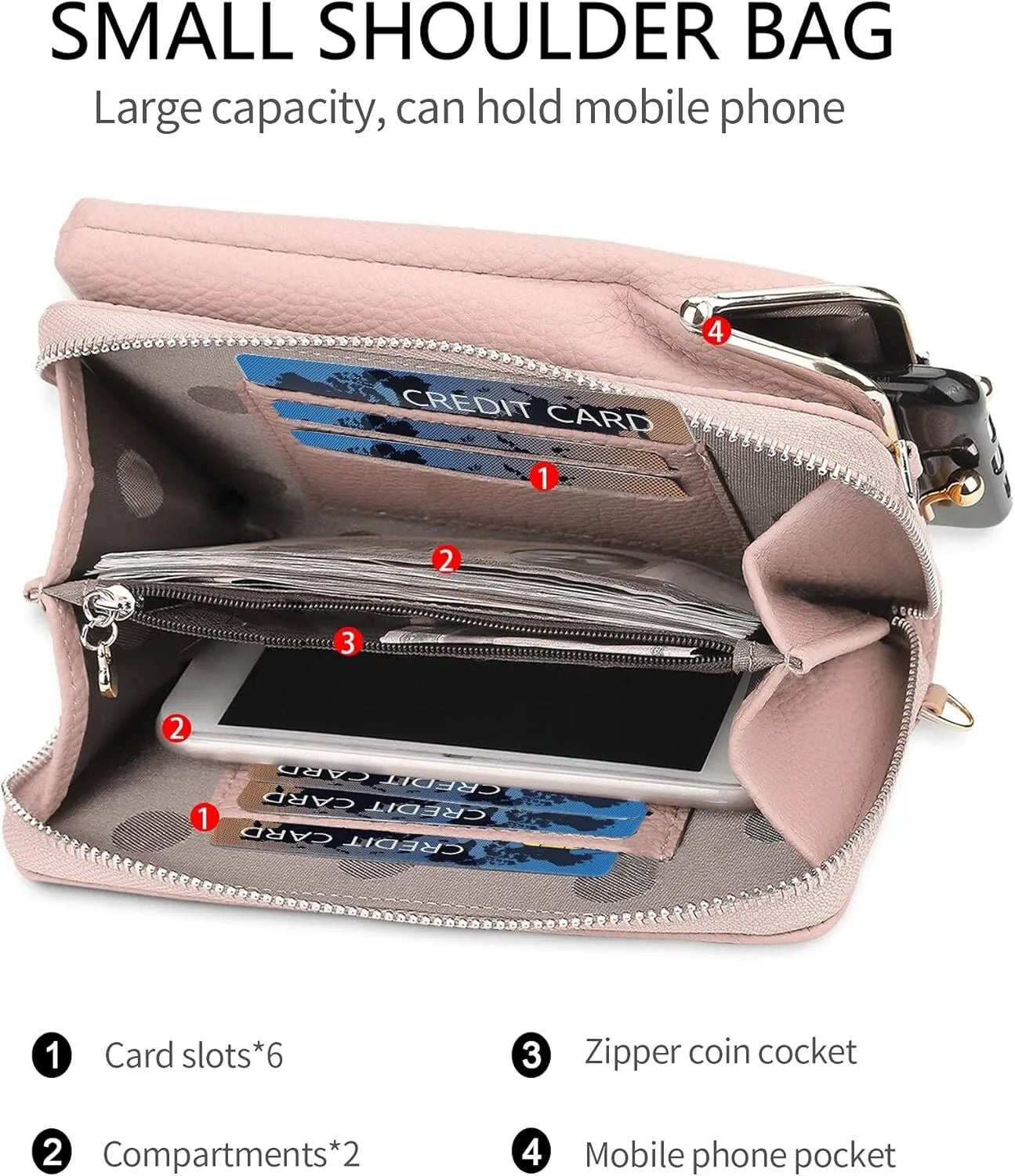 Fashion Vertical Lychee Pattern Large Capacity Mobile Phone Bag Long Women’s Wallet Multi-Functional Messenger Shoulder Bag