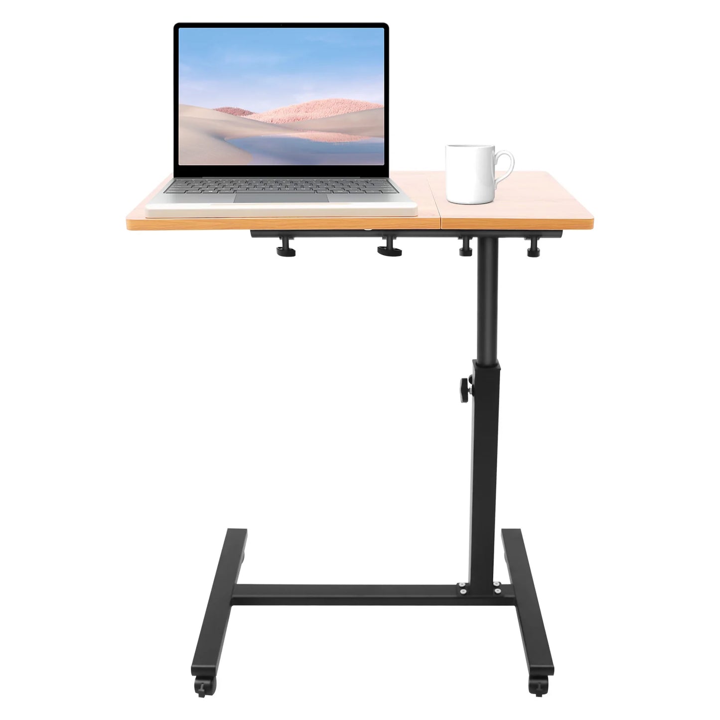 Computer Standing Desk, Height Adjustable Desk with 4 Wheels, 360° Rotation Mobile Rolling Desk, Overbed Table for Living Room
