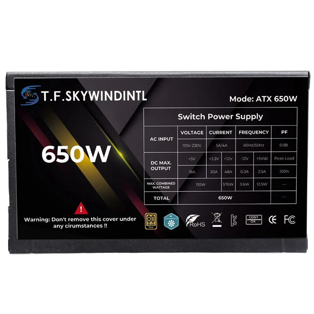 T.F.SKYWINDINTL 650W Gold Gaming Power Supply 20+4Pin 12V PSU For Computer ATX Desktop