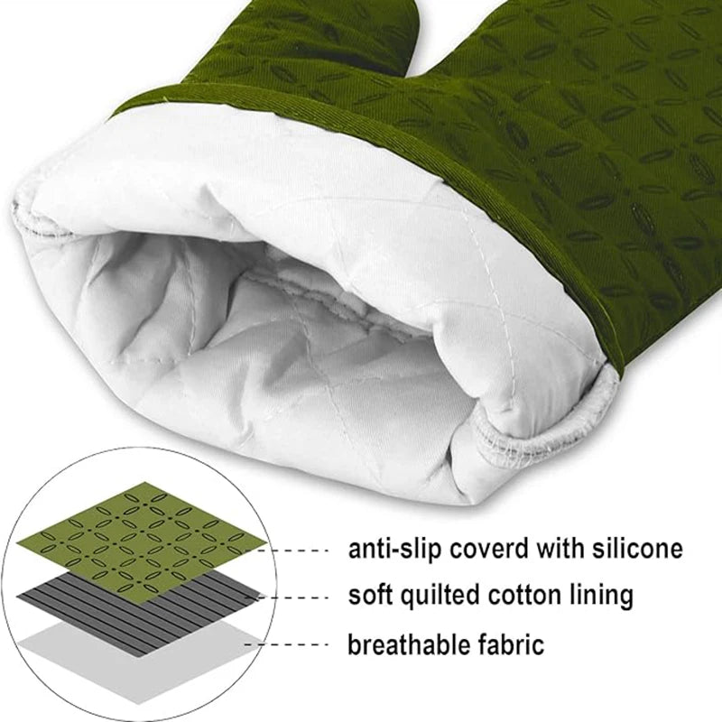 6pcs Set Oven Mitts And Pot Holders, Kitchen Oven Glove High Heat Resistant 500 Degree Extra Long Oven Mitts And Potholder With