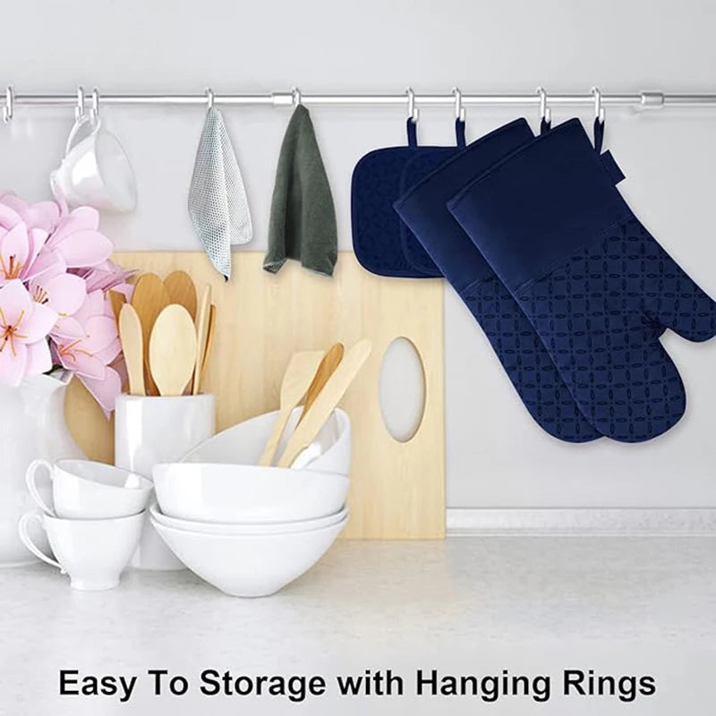 6pcs Set Oven Mitts And Pot Holders, Kitchen Oven Glove High Heat Resistant 500 Degree Extra Long Oven Mitts And Potholder With