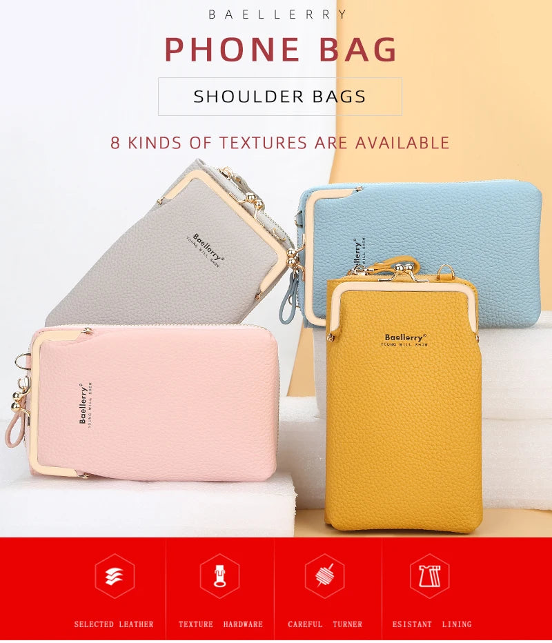 Fashion Vertical Lychee Pattern Large Capacity Mobile Phone Bag Long Women’s Wallet Multi-Functional Messenger Shoulder Bag