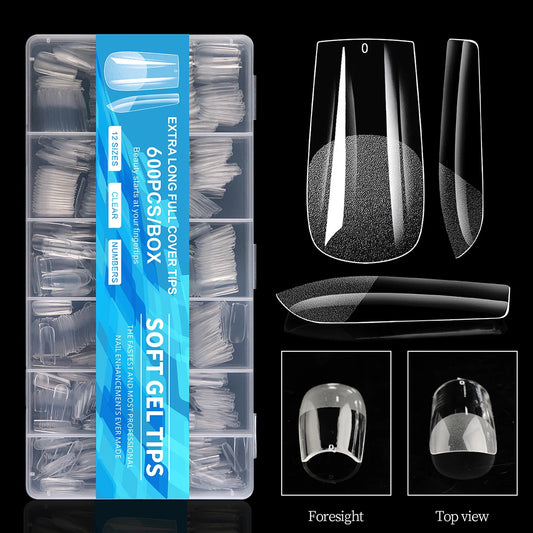 600Pcs Full Cover Half Frosted False Nail Tips Square French Fake Soak Off Gel Nail Extension Tips Press On Nails Nail Supplies