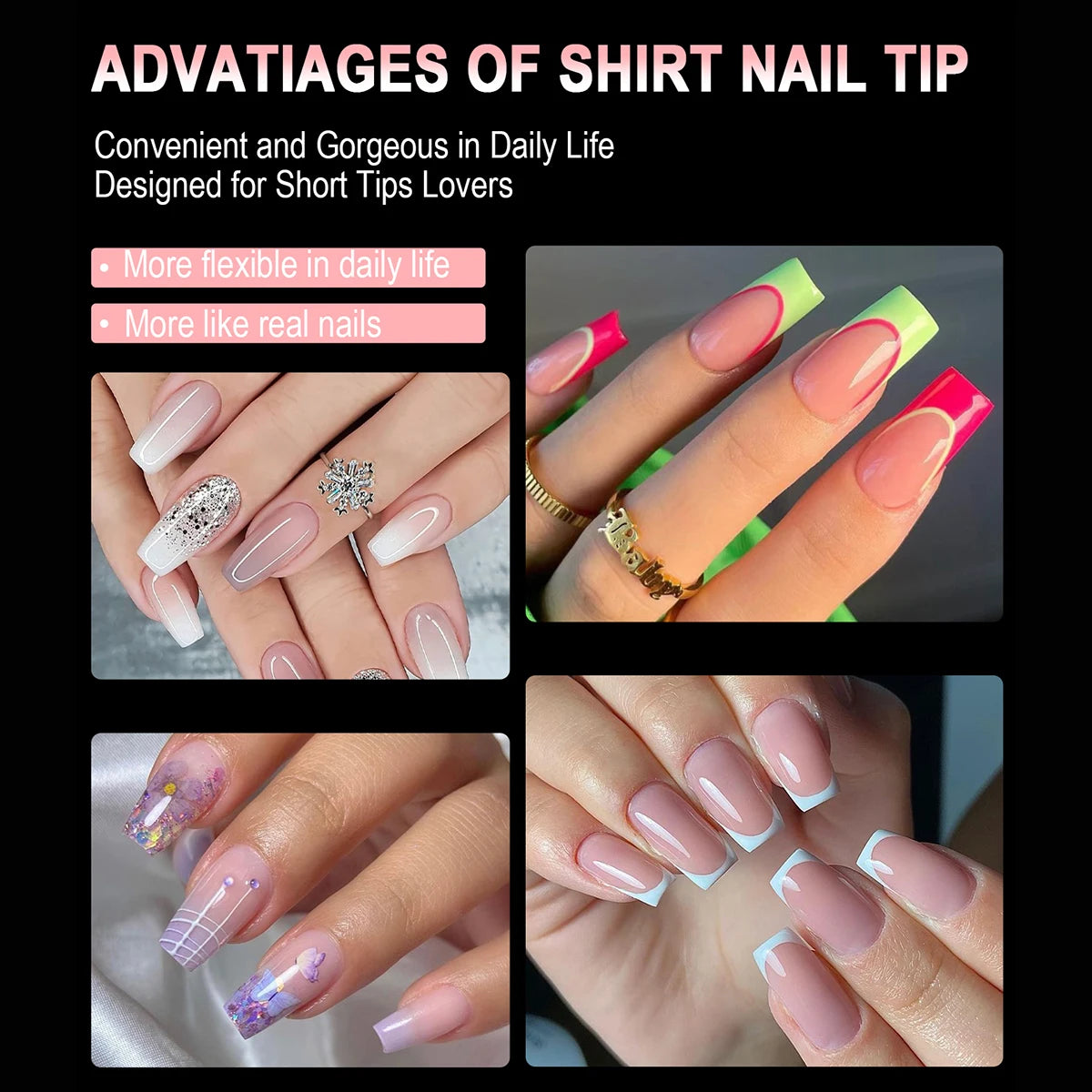 600Pcs Full Cover Half Frosted False Nail Tips Square French Fake Soak Off Gel Nail Extension Tips Press On Nails Nail Supplies