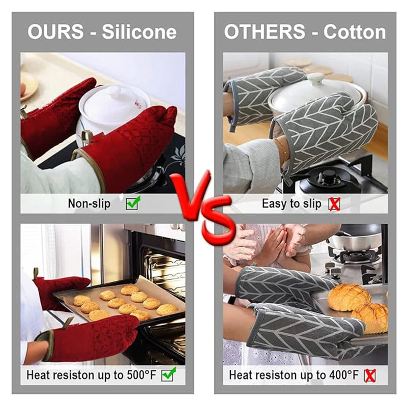 6pcs Set Oven Mitts And Pot Holders, Kitchen Oven Glove High Heat Resistant 500 Degree Extra Long Oven Mitts And Potholder With