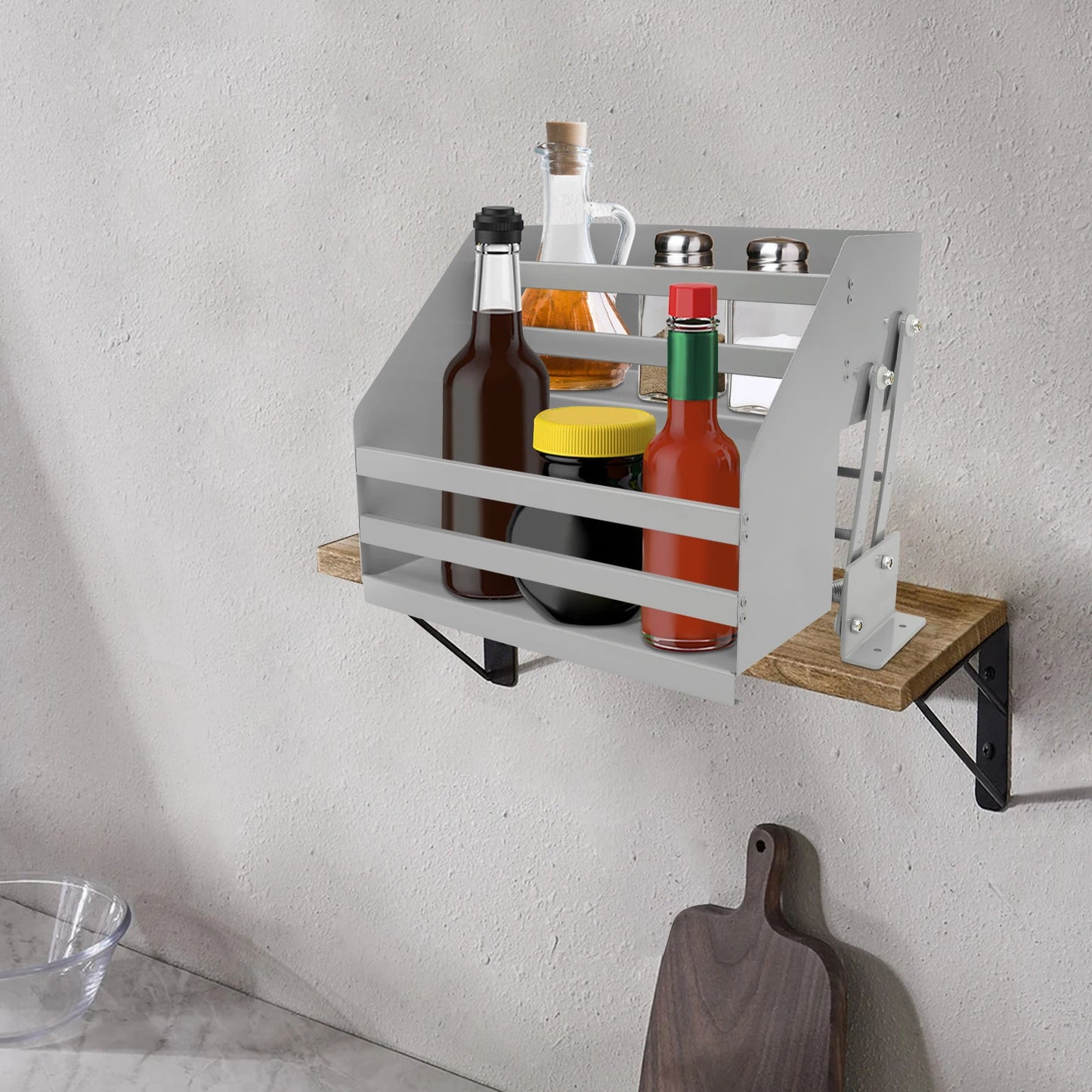 2-Tier Pull Down Shelf for Kitchen Cabinet Pull Down Organizer Pull Out Spice Rack Kitchen Seasoning Shelf