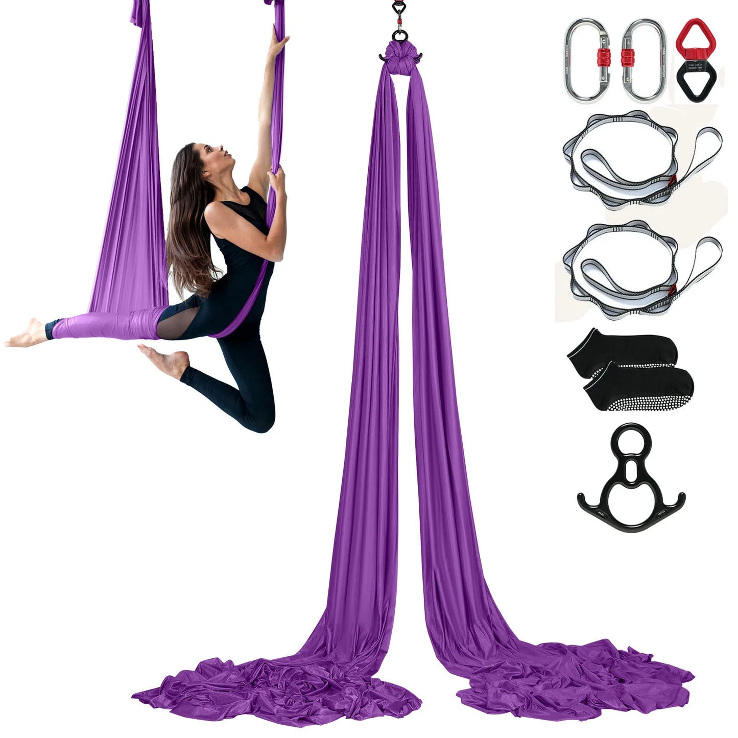 SucceBuy 8.7/11Yards Aerial Yoga Hammock & Swing Yoga Starter Kit Aerial Silk Fabric Yoga Strap Accessory for All Levels Fitness