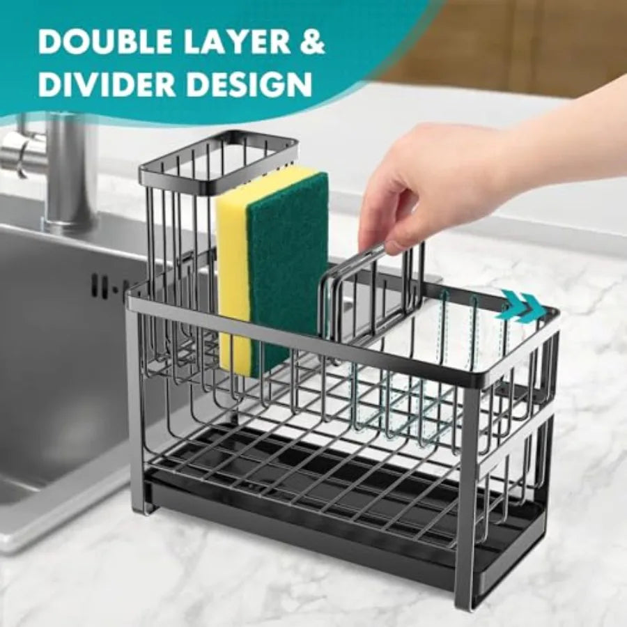 Sponge Holder for Kitchen Sink Organizer Caddy2 Tier Dish Brush Scrubber Holder Stainless Steel Sink Box Utensil Holder Soap Di