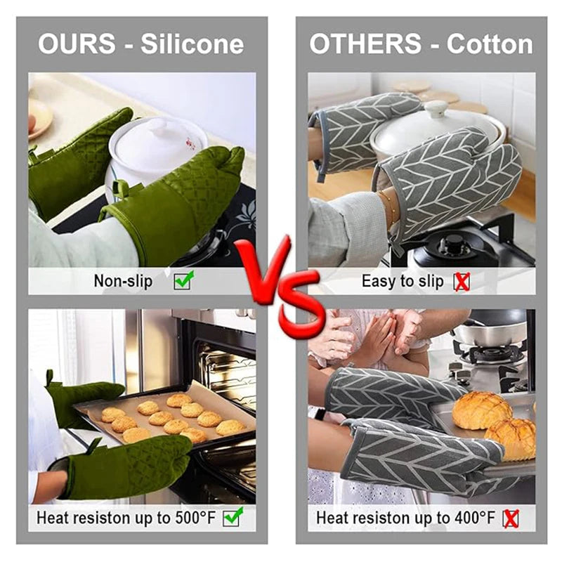 6pcs Set Oven Mitts And Pot Holders, Kitchen Oven Glove High Heat Resistant 500 Degree Extra Long Oven Mitts And Potholder With