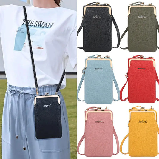 Fashion Vertical Lychee Pattern Large Capacity Mobile Phone Bag Long Women’s Wallet Multi-Functional Messenger Shoulder Bag