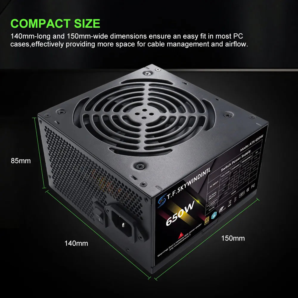 T.F.SKYWINDINTL 650W Gold Gaming Power Supply 20+4Pin 12V PSU For Computer ATX Desktop
