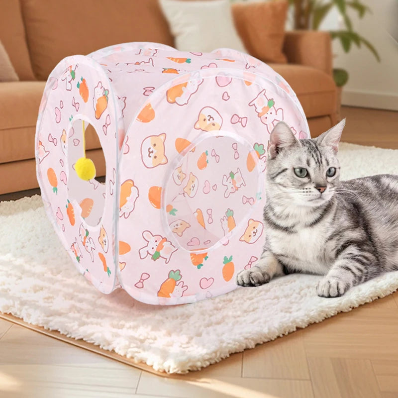 Cute Print Foldable Cat Tunnel Toys Small Pet Cat Training Interactive Fun Toys Indoor Small Animal Tunnel Toys Pet Supplies