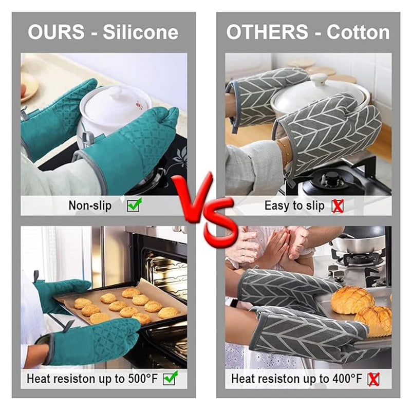 6pcs Set Oven Mitts And Pot Holders, Kitchen Oven Glove High Heat Resistant 500 Degree Extra Long Oven Mitts And Potholder With