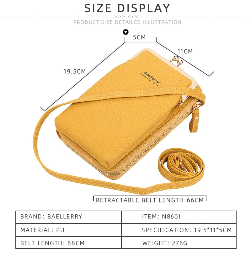 Fashion Vertical Lychee Pattern Large Capacity Mobile Phone Bag Long Women’s Wallet Multi-Functional Messenger Shoulder Bag