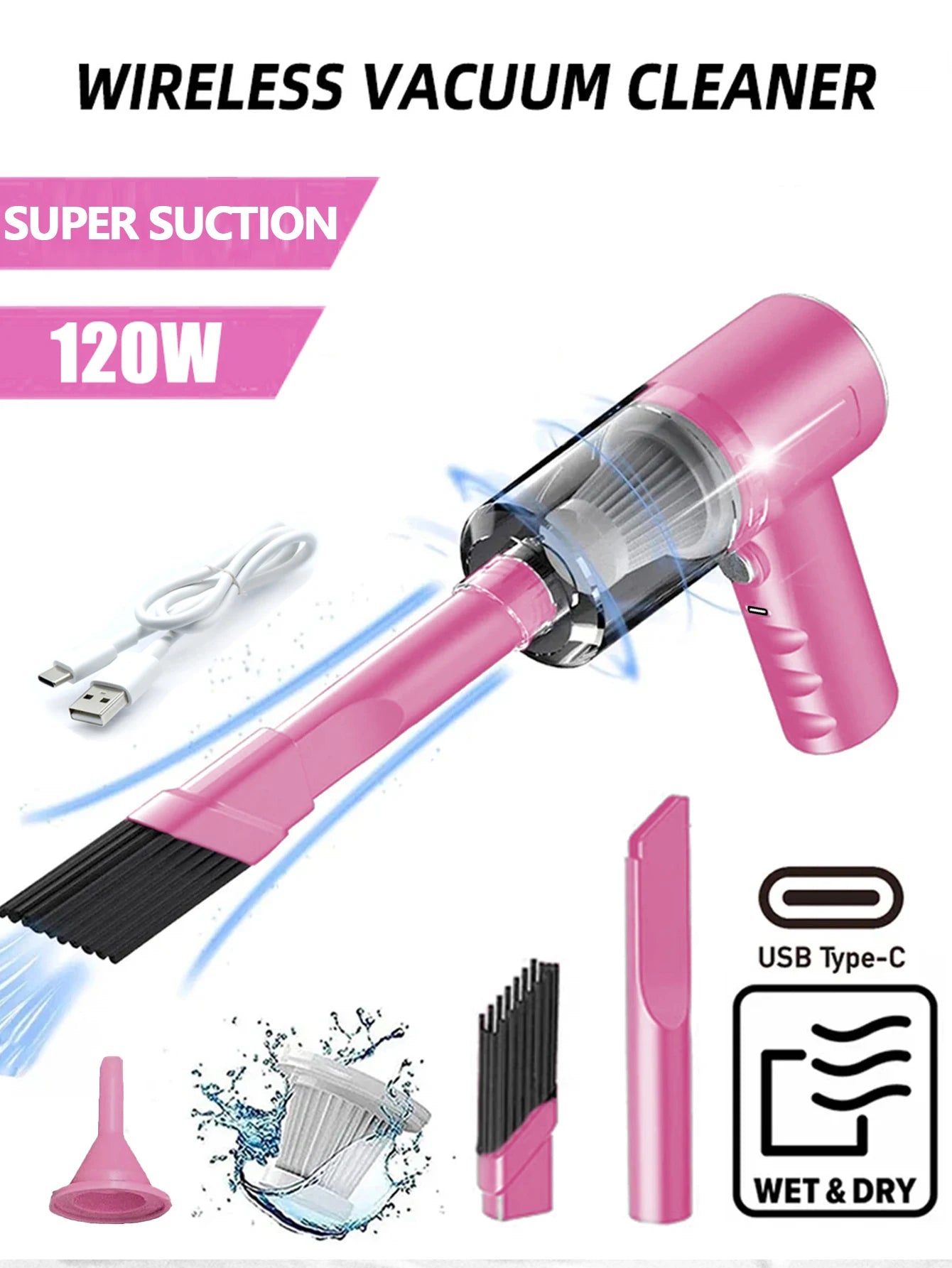 Wireless HandHeld Vehicle Vacuum Mini vacuum cleaner Super suction power Can be used for car and home cleaning