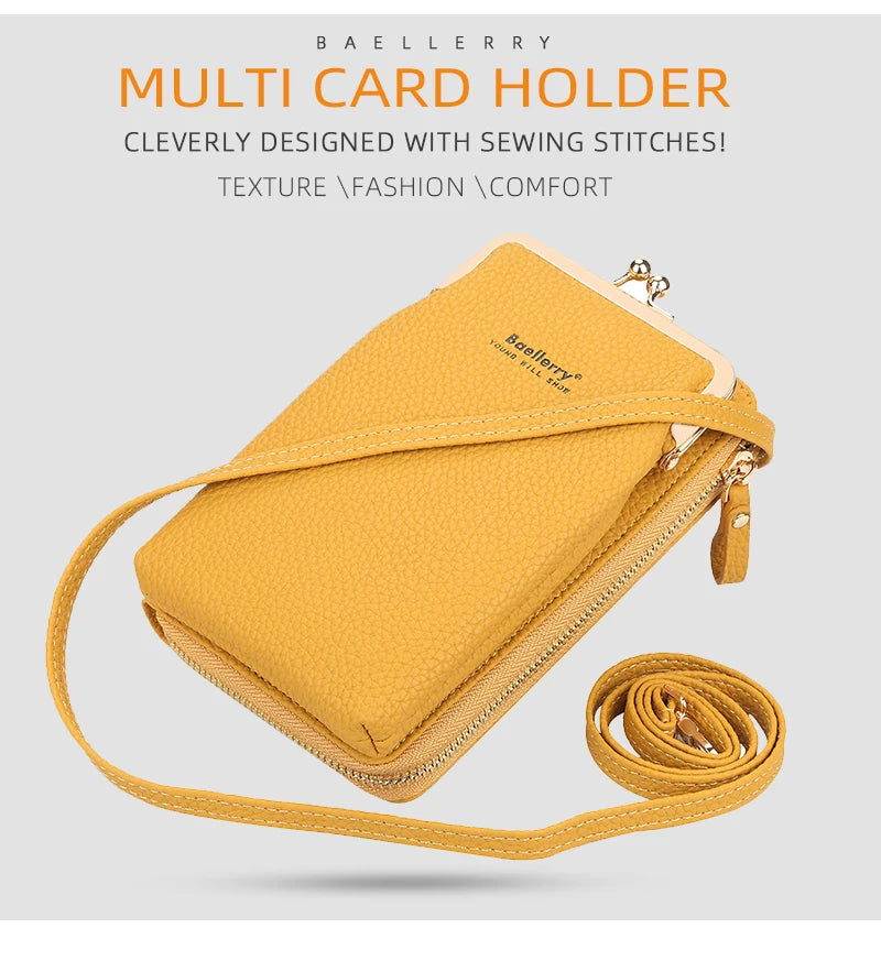 Fashion Vertical Lychee Pattern Large Capacity Mobile Phone Bag Long Women’s Wallet Multi-Functional Messenger Shoulder Bag