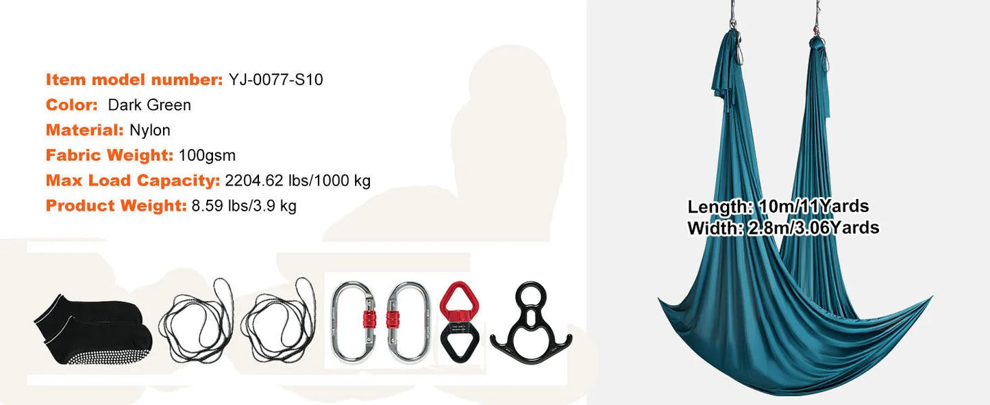 SucceBuy 8.7/11Yards Aerial Yoga Hammock & Swing Yoga Starter Kit Aerial Silk Fabric Yoga Strap Accessory for All Levels Fitness