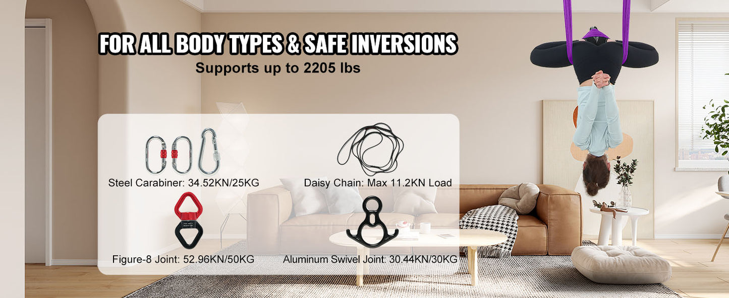 SucceBuy 8.7/11Yards Aerial Yoga Hammock & Swing Yoga Starter Kit Aerial Silk Fabric Yoga Strap Accessory for All Levels Fitness