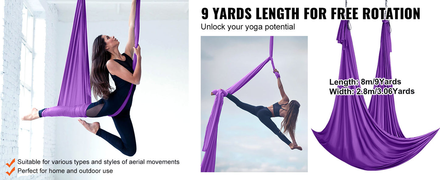 SucceBuy 8.7/11Yards Aerial Yoga Hammock & Swing Yoga Starter Kit Aerial Silk Fabric Yoga Strap Accessory for All Levels Fitness