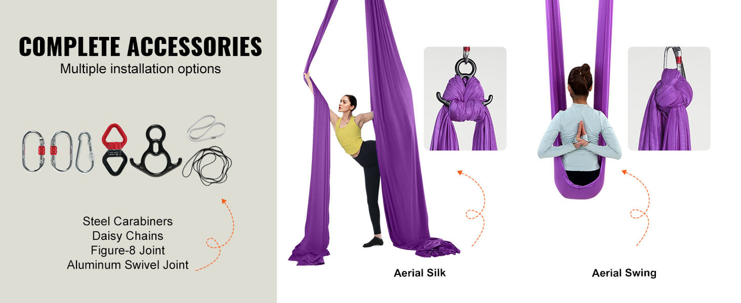 SucceBuy 8.7/11Yards Aerial Yoga Hammock & Swing Yoga Starter Kit Aerial Silk Fabric Yoga Strap Accessory for All Levels Fitness